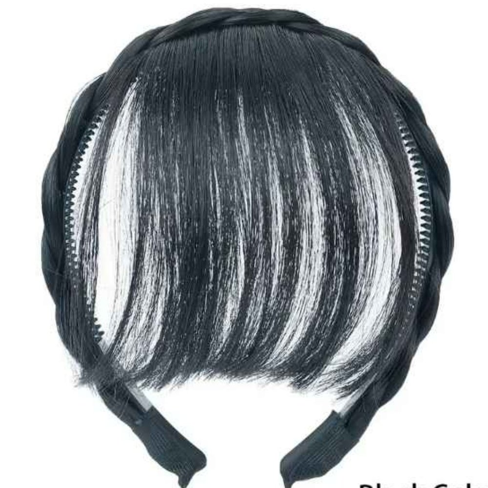 Synthetic Twist Braid Headband With Fringe Bangs